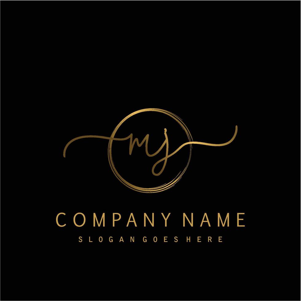 Initial MJ handwriting logo with circle hand drawn vector