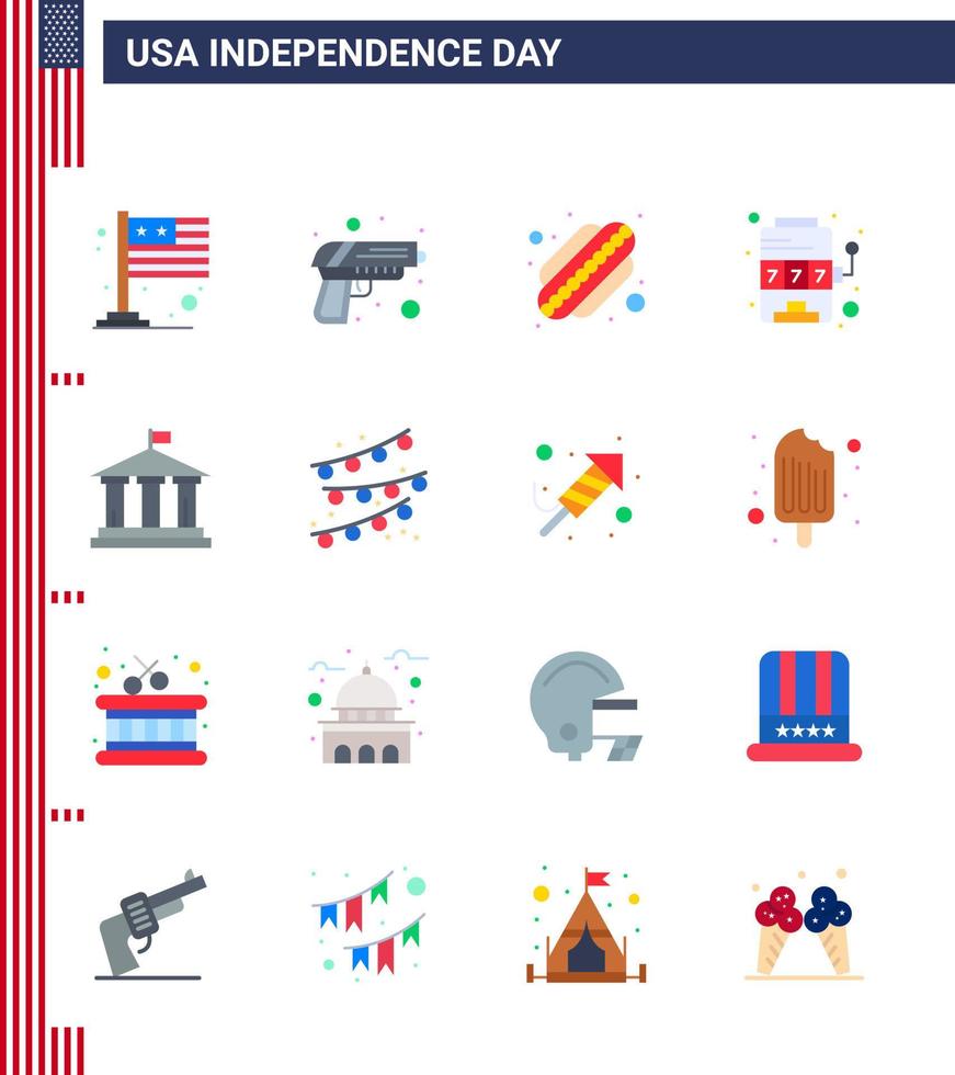 Happy Independence Day 4th July Set of 16 Flats American Pictograph of american bank american game machine Editable USA Day Vector Design Elements