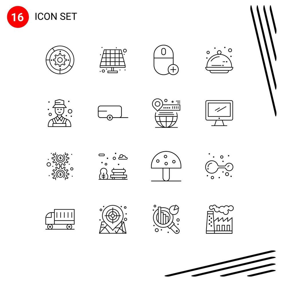 Editable Vector Line Pack of 16 Simple Outlines of celebration tray add food hardware Editable Vector Design Elements