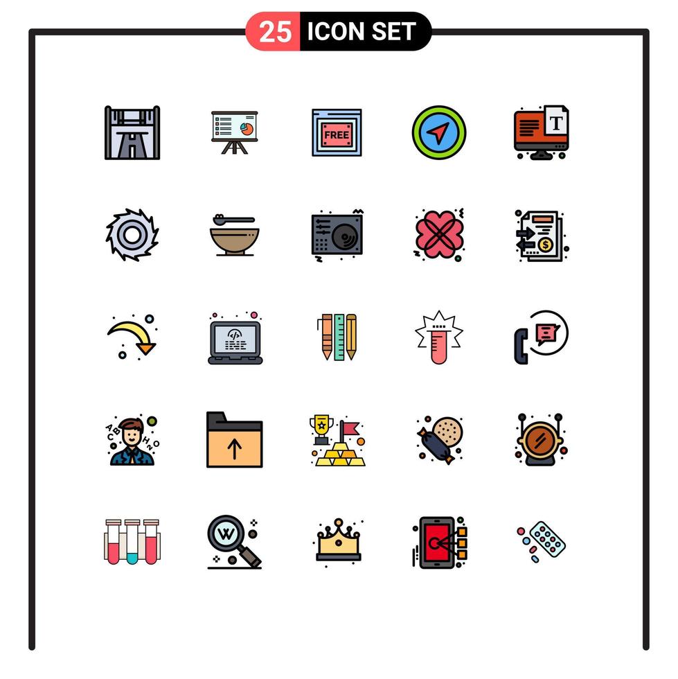 Modern Set of 25 Filled line Flat Colors Pictograph of pointer location graph free internet Editable Vector Design Elements
