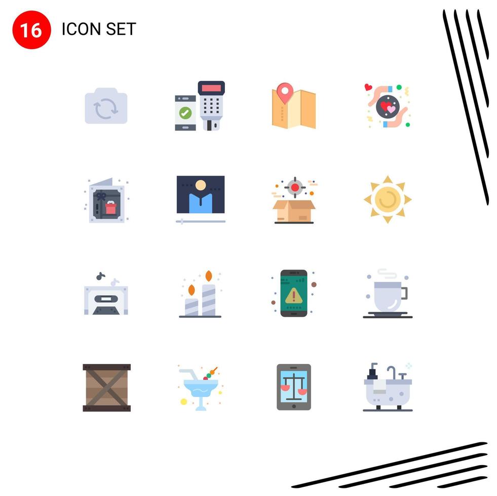 Set of 16 Modern UI Icons Symbols Signs for invitation birthday location heart hands Editable Pack of Creative Vector Design Elements