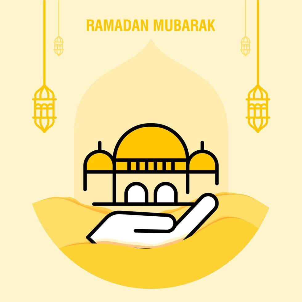 Ramadan kareem greeting template islamic crescent and arabic lantern vector illustration