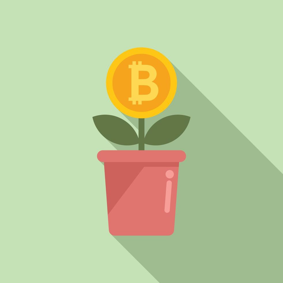 vector plano de icono de pote de planta crypto. dinero bitcoin