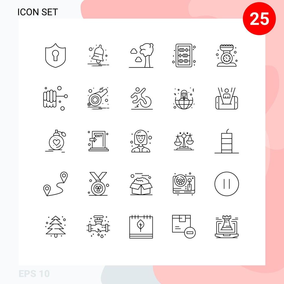 25 Thematic Vector Lines and Editable Symbols of kitchen scale cooking cloud baking knowledge Editable Vector Design Elements