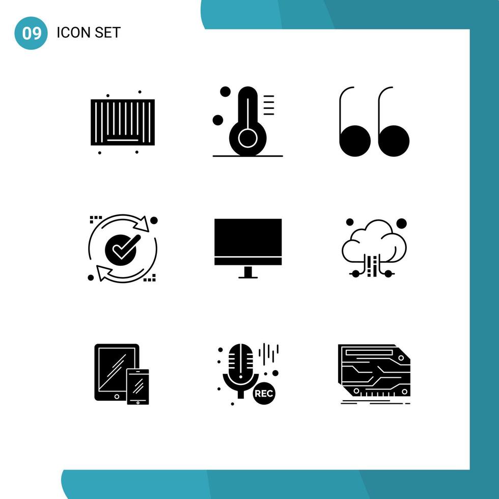 Mobile Interface Solid Glyph Set of 9 Pictograms of hardware devices quotes computers reload Editable Vector Design Elements