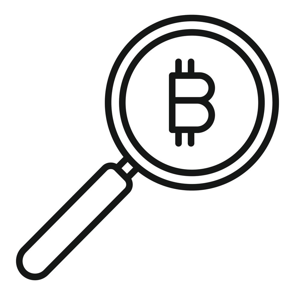 Bitcoin magnifier icon outline vector. Crypto money vector