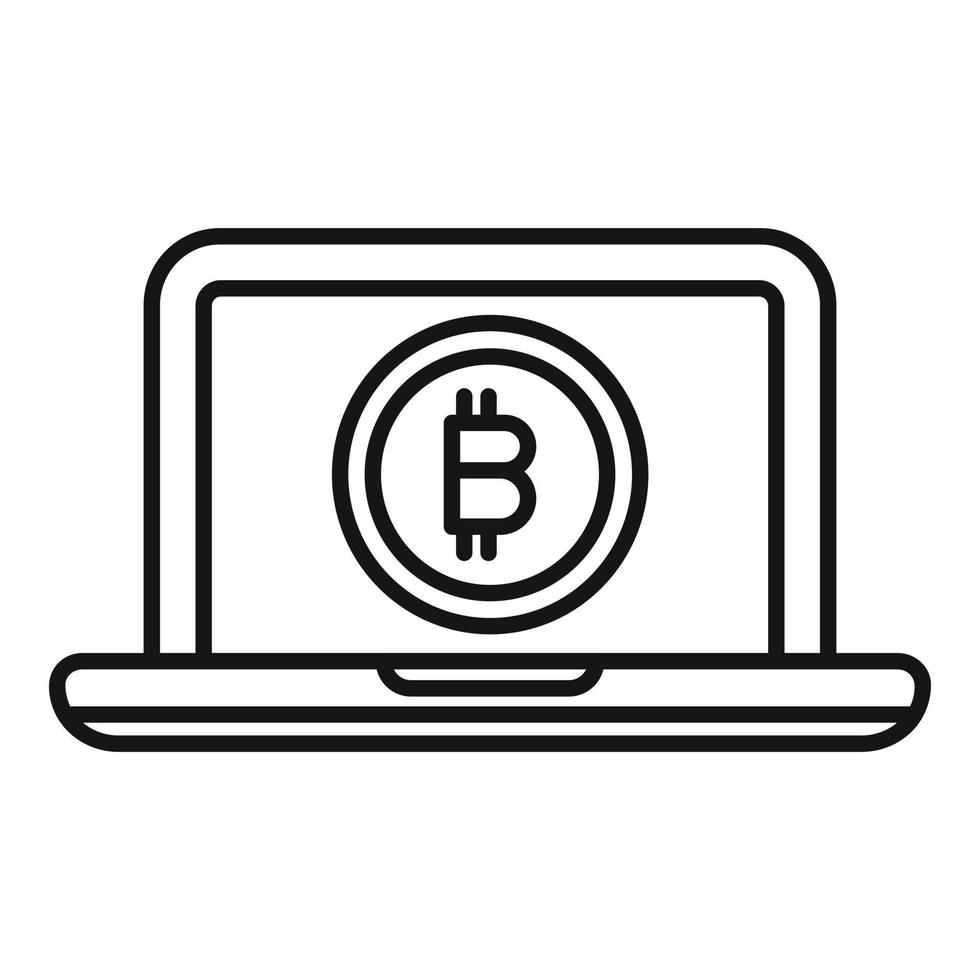 vector de contorno de icono de portátil criptográfico. dinero bitcoin