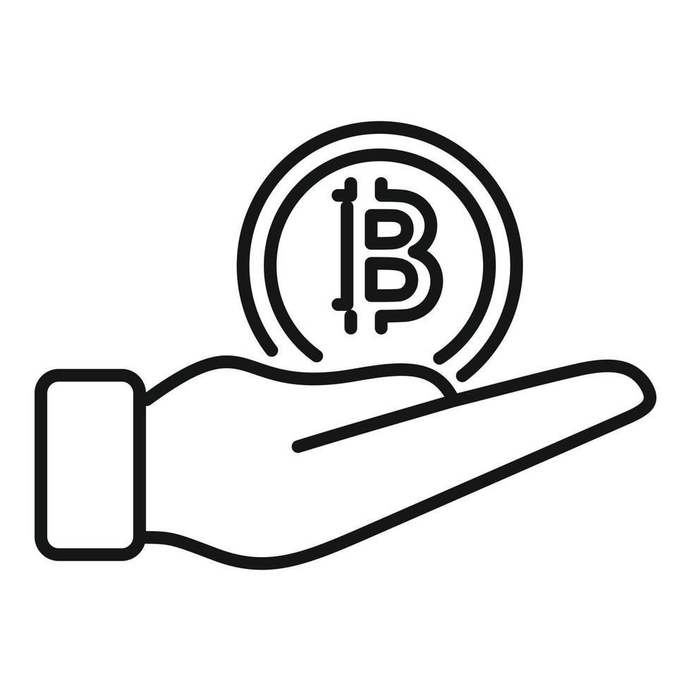 vector de contorno de icono de bitcoin de cuidado. dinero criptográfico