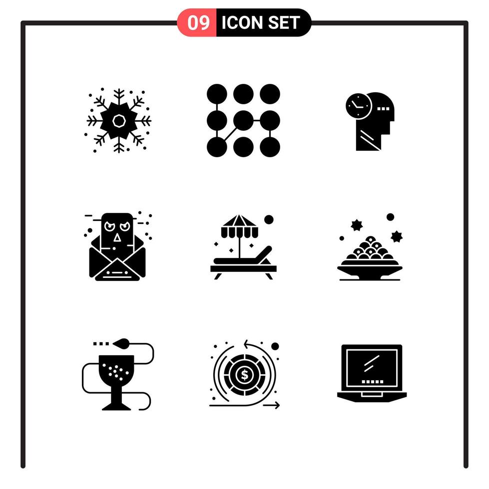 Set of 9 Solid Style Icons for web and mobile Glyph Symbols for print Solid Icon Signs Isolated on White Background 9 Icon Set Creative Black Icon vector background