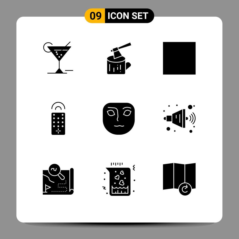 9 Creative Icons Modern Signs and Symbols of speaker thoughtful full screen face tv Editable Vector Design Elements