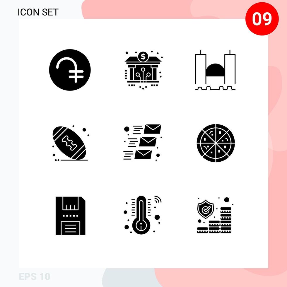 Stock Vector Icon Pack of 9 Line Signs and Symbols for email ball digital american industrial Editable Vector Design Elements