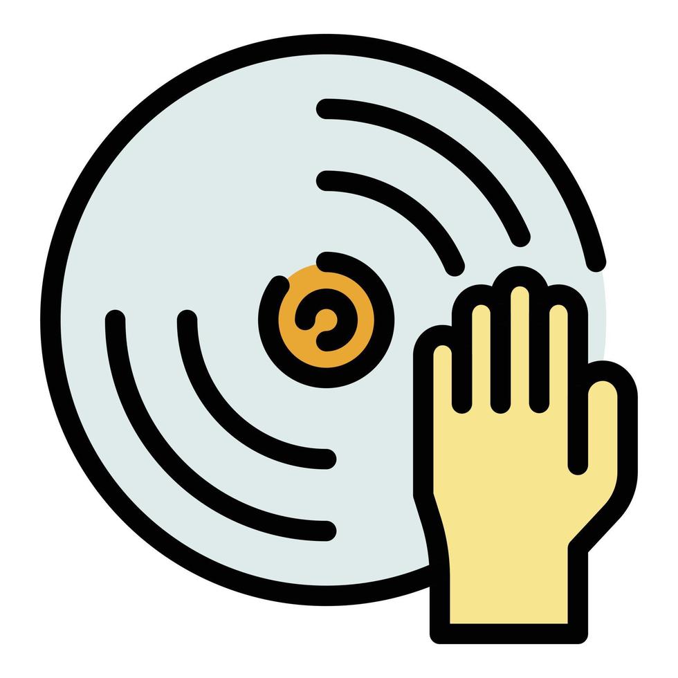 Hand on disk icon color outline vector
