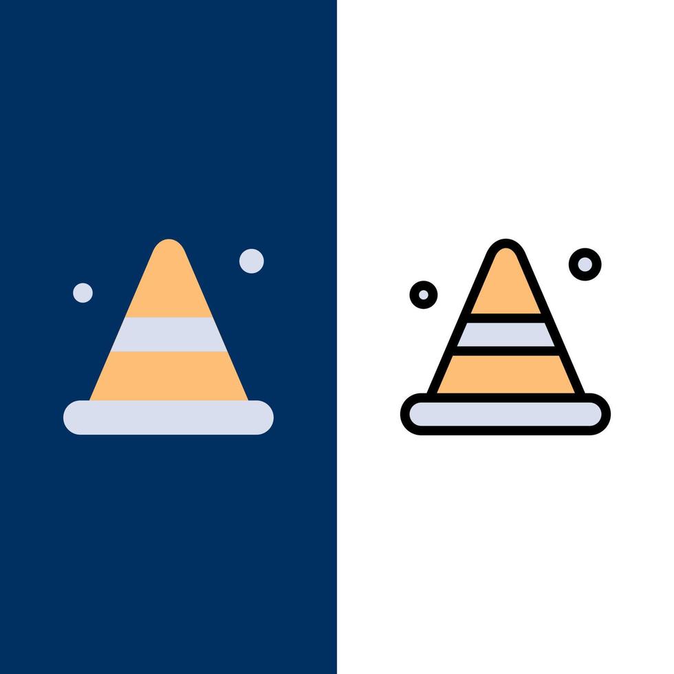 Alert Cone Construction Road  Icons Flat and Line Filled Icon Set Vector Blue Background