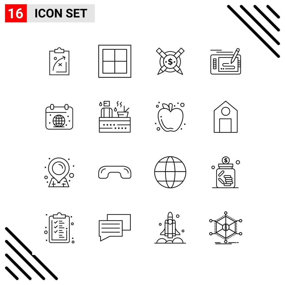 Pixle Perfect Set of 16 Line Icons Outline Icon Set for Webite Designing and Mobile Applications Interface Creative Black Icon vector background