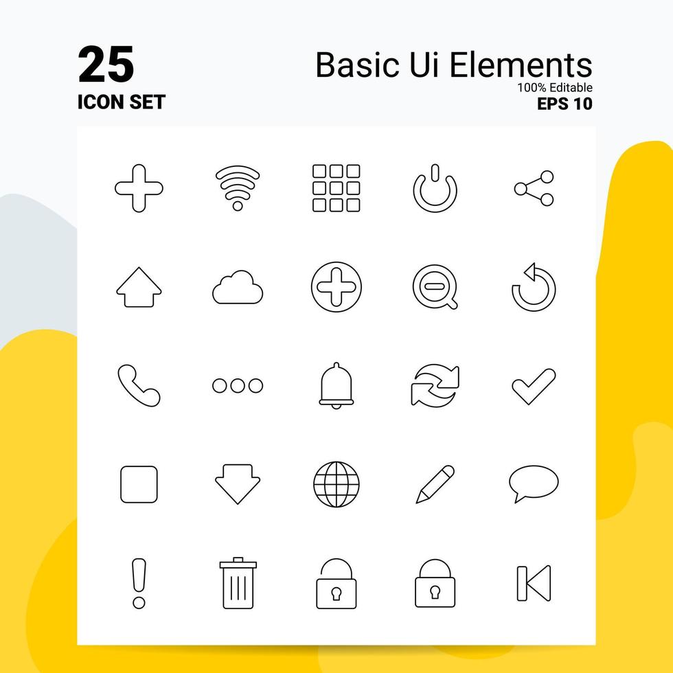 25 Basic Ui Elements Icon Set 100 Editable EPS 10 Files Business Logo Concept Ideas Line icon design vector