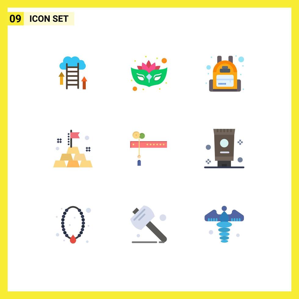 Set of 9 Modern UI Icons Symbols Signs for flag cut backpack decoration investment Editable Vector Design Elements