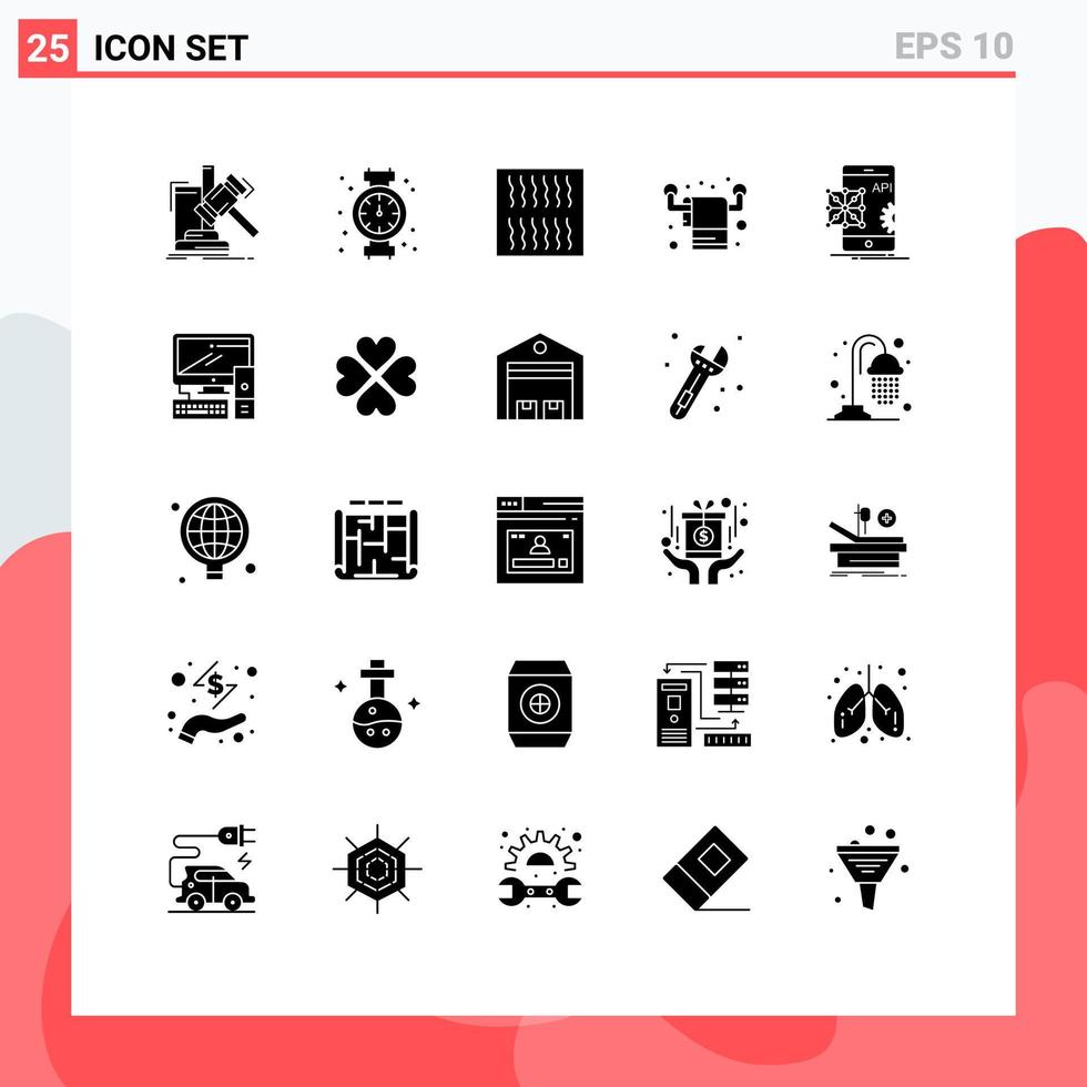 Universal Icon Symbols Group of 25 Modern Solid Glyphs of application towel plumbing living housekeeping Editable Vector Design Elements