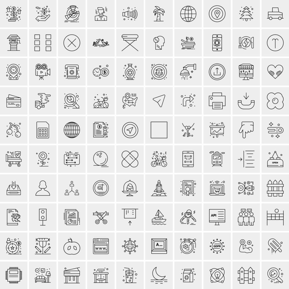 conjunto de 100 iconos universales modernos de líneas finas para móviles y web mezclan iconos de negocios como flechas avatares emoticonos tiempo de negocios vector