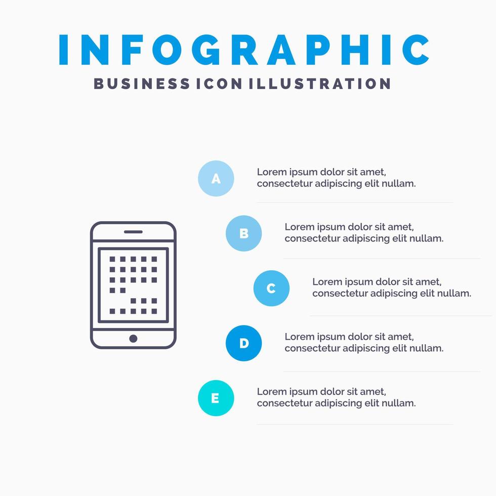 teléfono computadora dispositivo digital ipad móvil línea icono con 5 pasos presentación infografía fondo vector