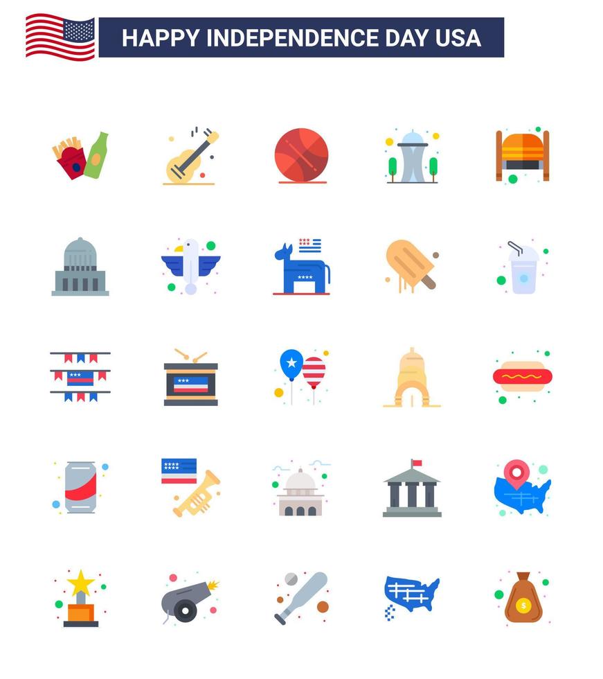 25 Flat Signs for USA Independence Day saloon bar ball space landmark Editable USA Day Vector Design Elements