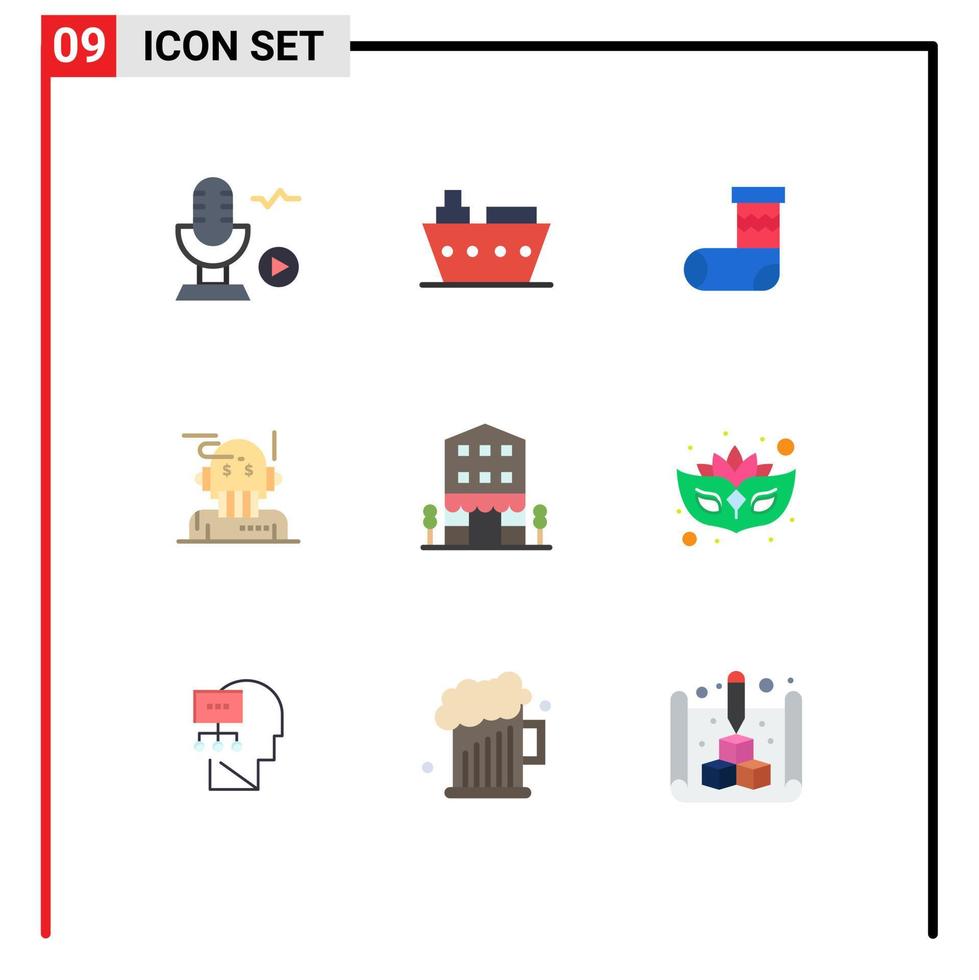 Universal Icon Symbols Group of 9 Modern Flat Colors of buildings algorithm celebration advisor robo advisor Editable Vector Design Elements