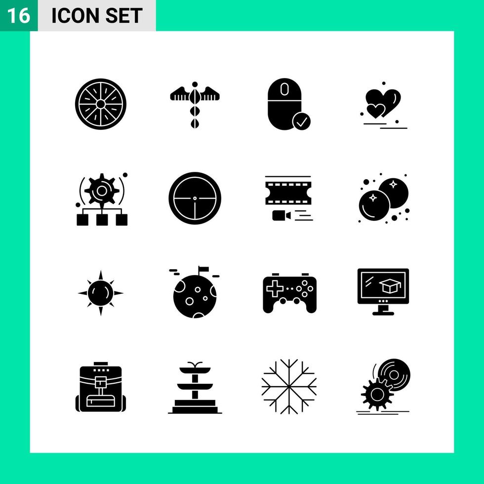 Pack of 16 Solid Style Icon Set Glyph Symbols for print Creative Signs Isolated on White Background 16 Icon Set Creative Black Icon vector background