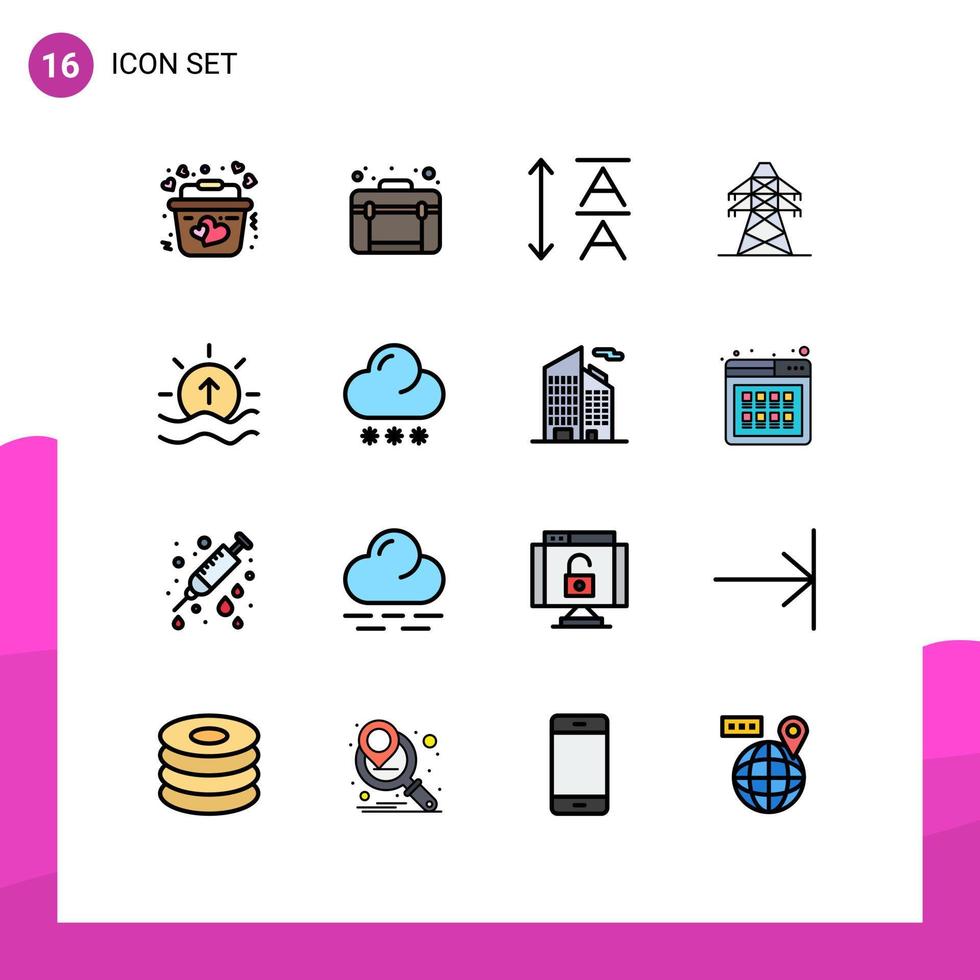 conjunto de 16 iconos modernos de la interfaz de usuario signos de símbolos para la transmisión del día de la fuente del río brillo elementos de diseño de vectores creativos editables