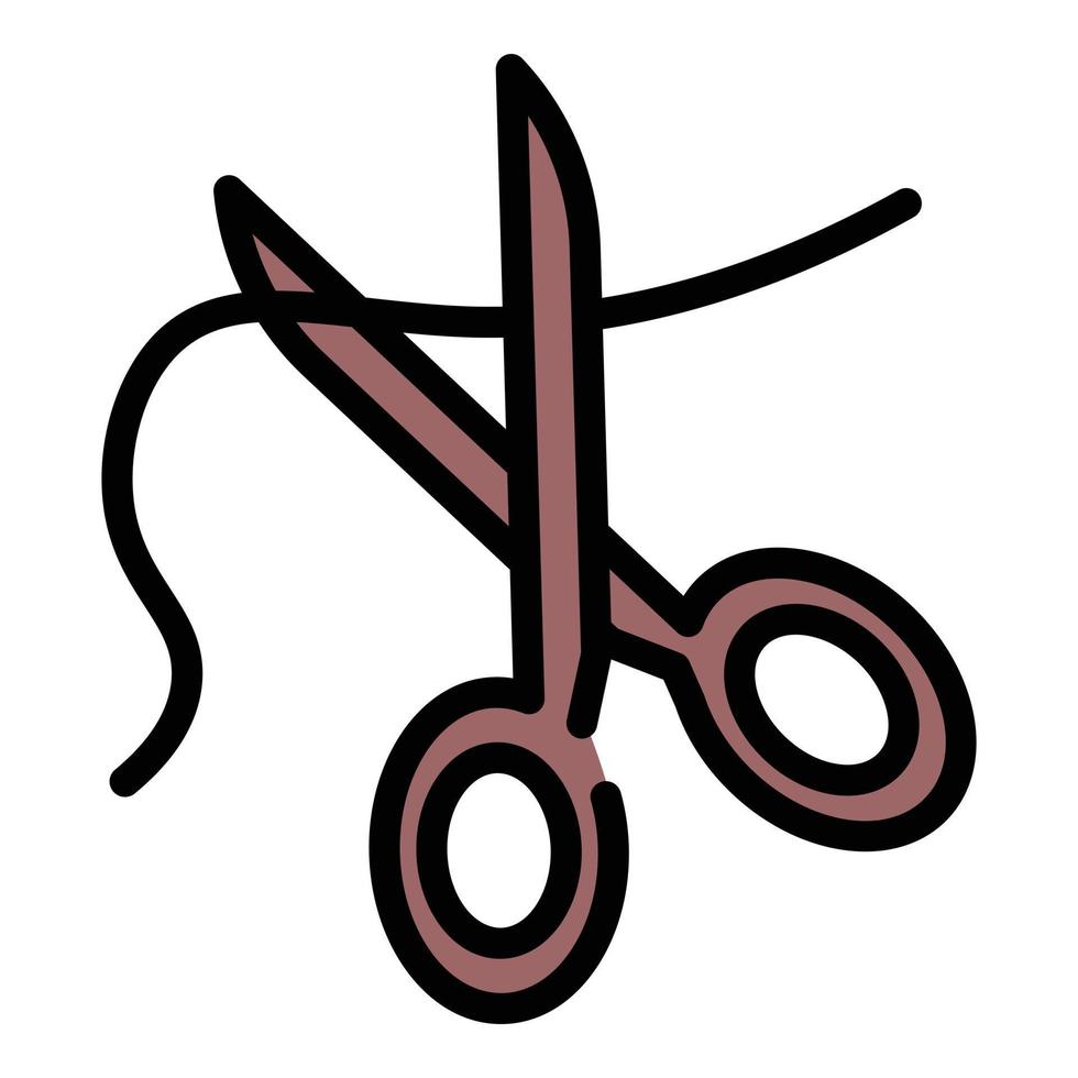 Scissors cut thread icon color outline vector