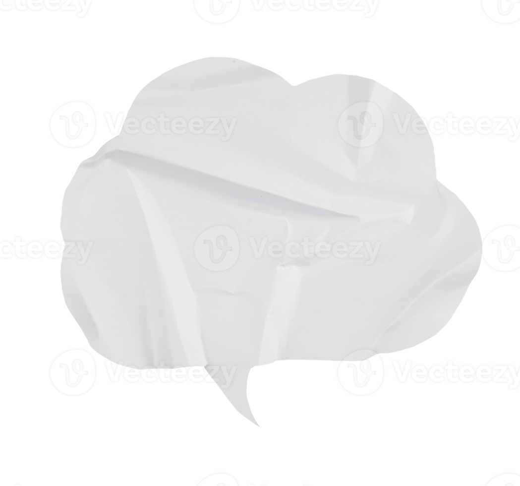 Paper bubble text in cloud shape. Bubble speech in white crumpled paper texture. png
