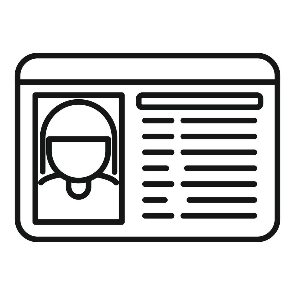 vector de contorno de icono de personal de tarjeta de identificación. pase de negocios