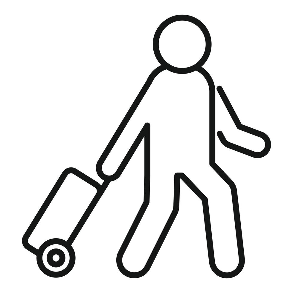 el hombre toma el vector de contorno del icono de la bolsa de viaje. avión de línea aérea