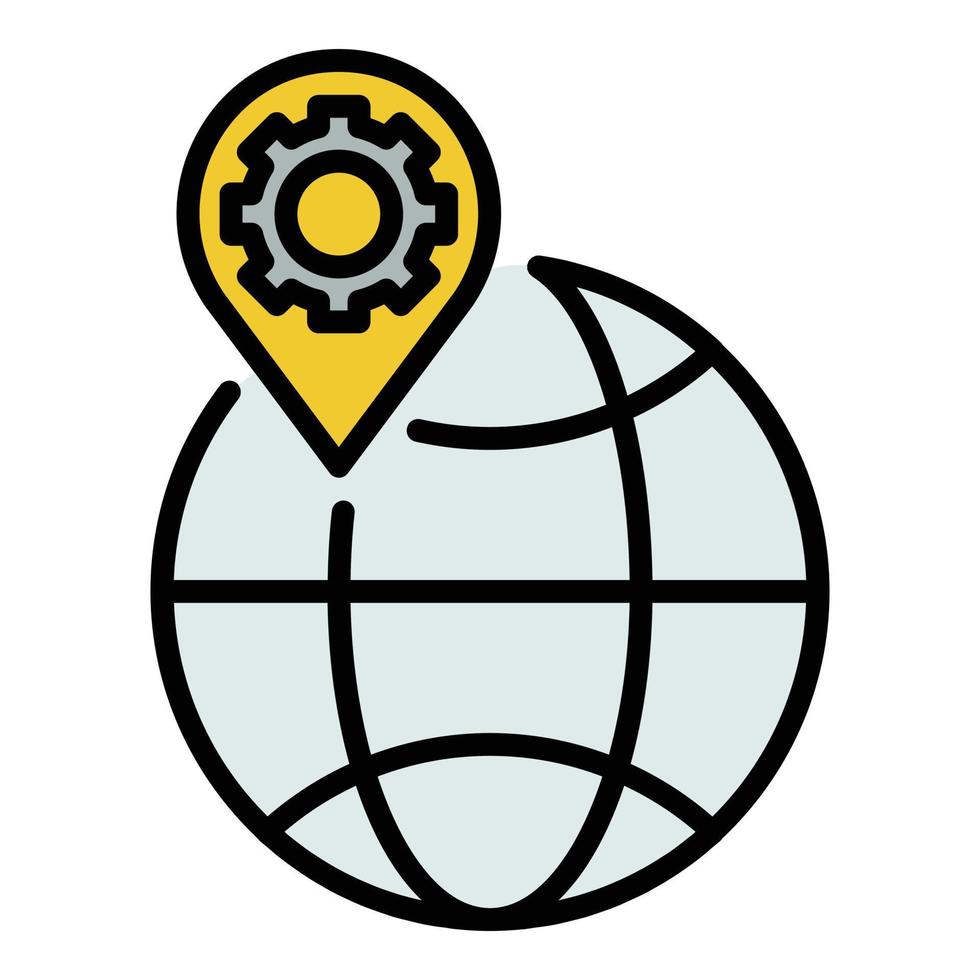 Globe geo tag gear icon color outline vector