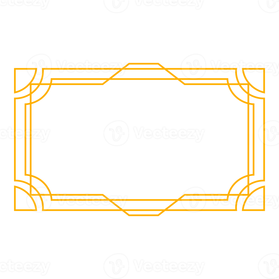 Art deco frame outline stroke in golden color for classy and luxury style. Premium vintage line art design element for copy space and banner template png