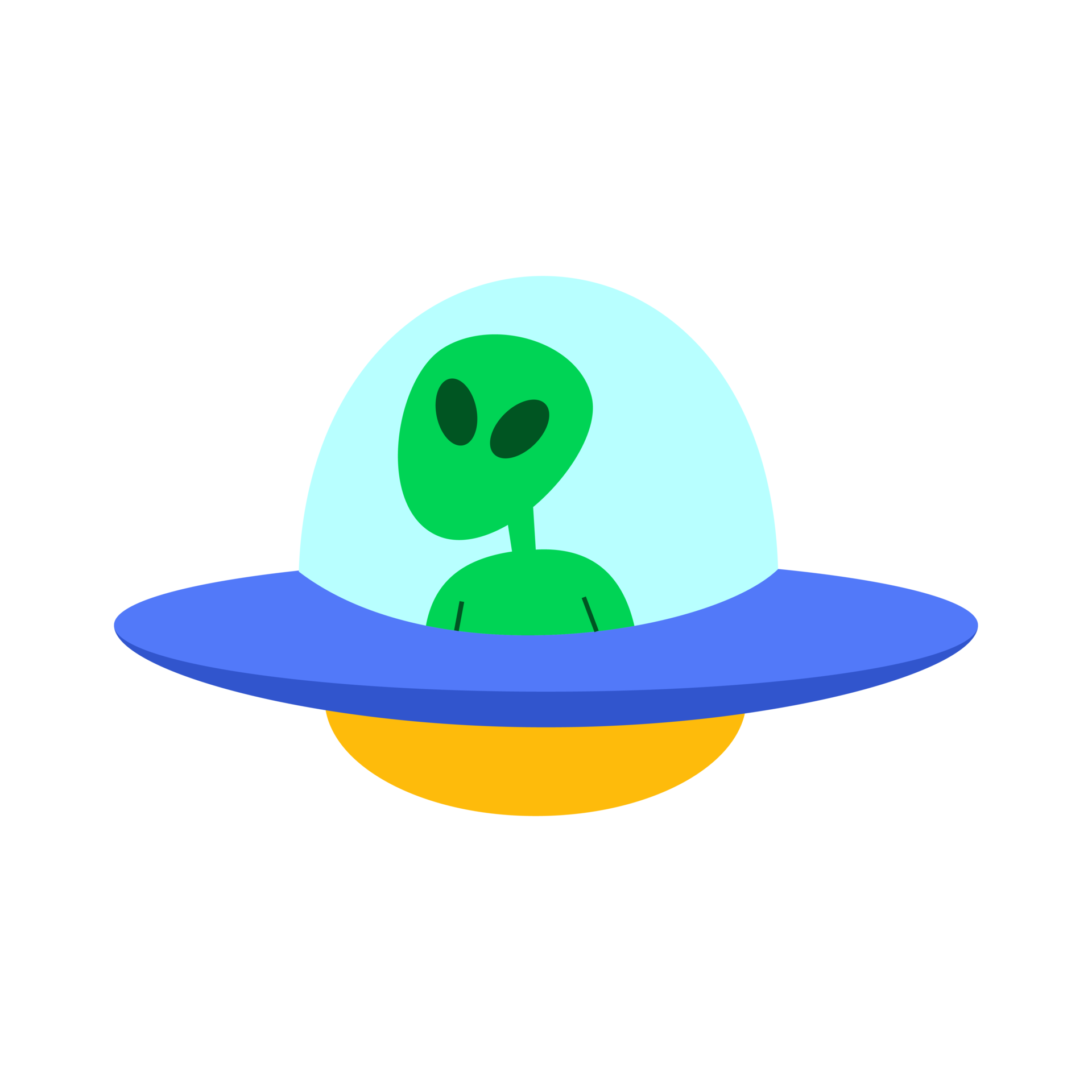 Um desenho animado de um alienígena verde em uma nave espacial verde.