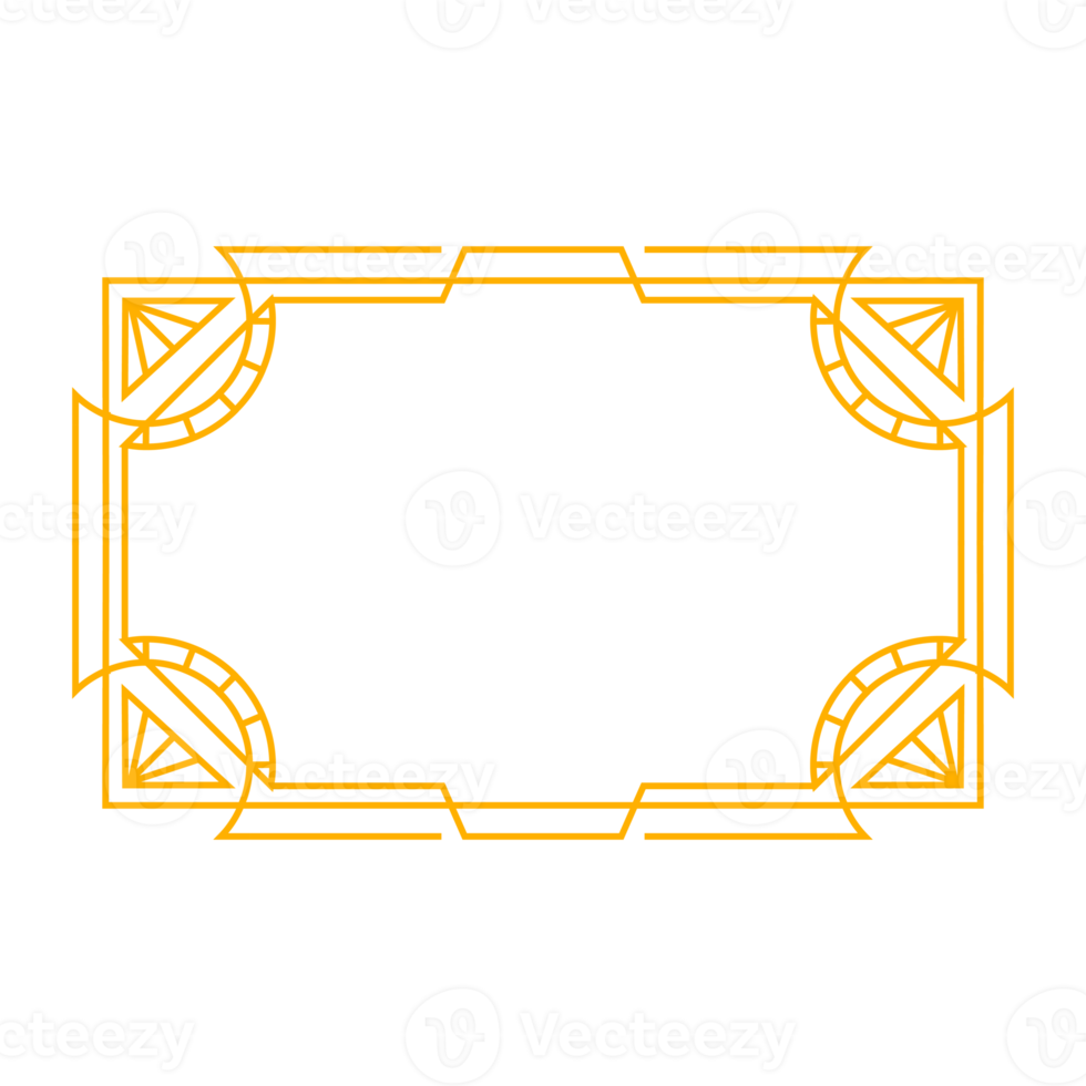 Art deco frame outline stroke in golden color for classy and luxury style. Premium vintage line art design element for copy space and banner template png