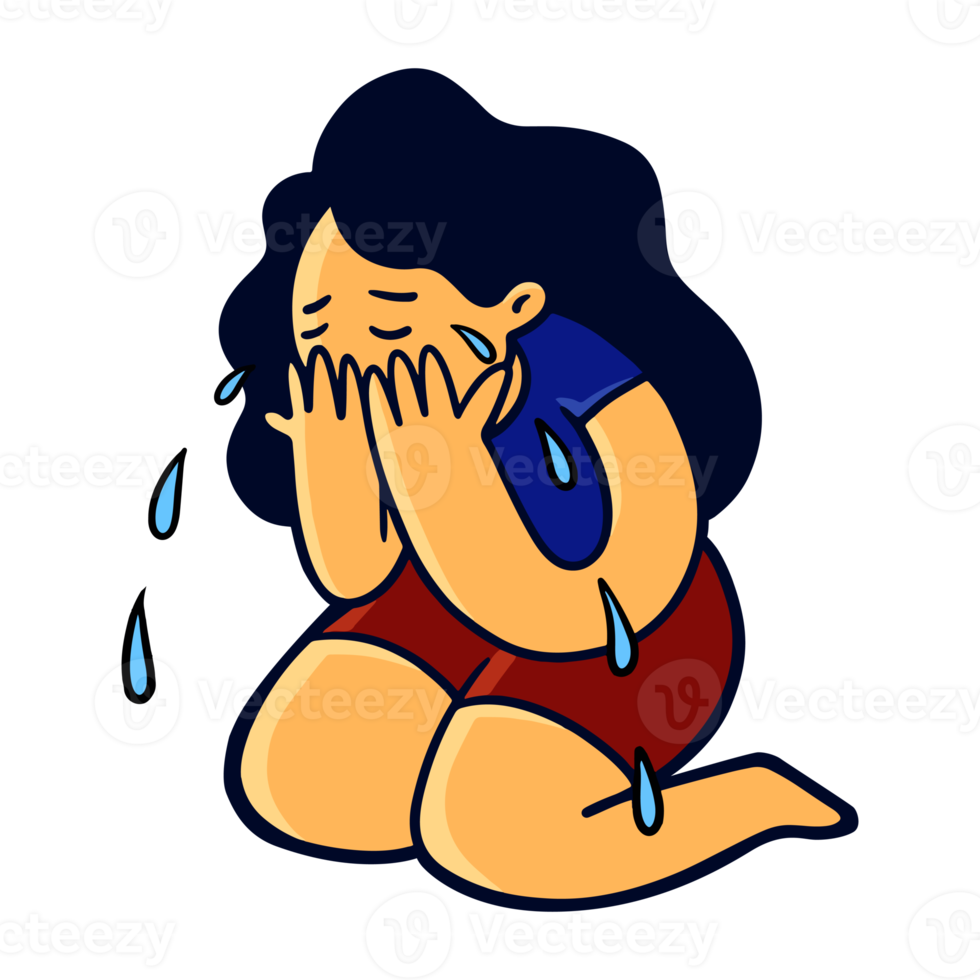 women cry in cute cartoon png