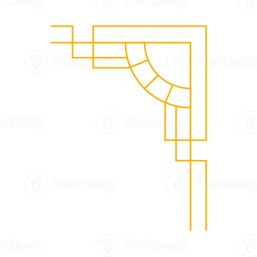 adorno de trazo de contorno art decó de esquina en color dorado para un