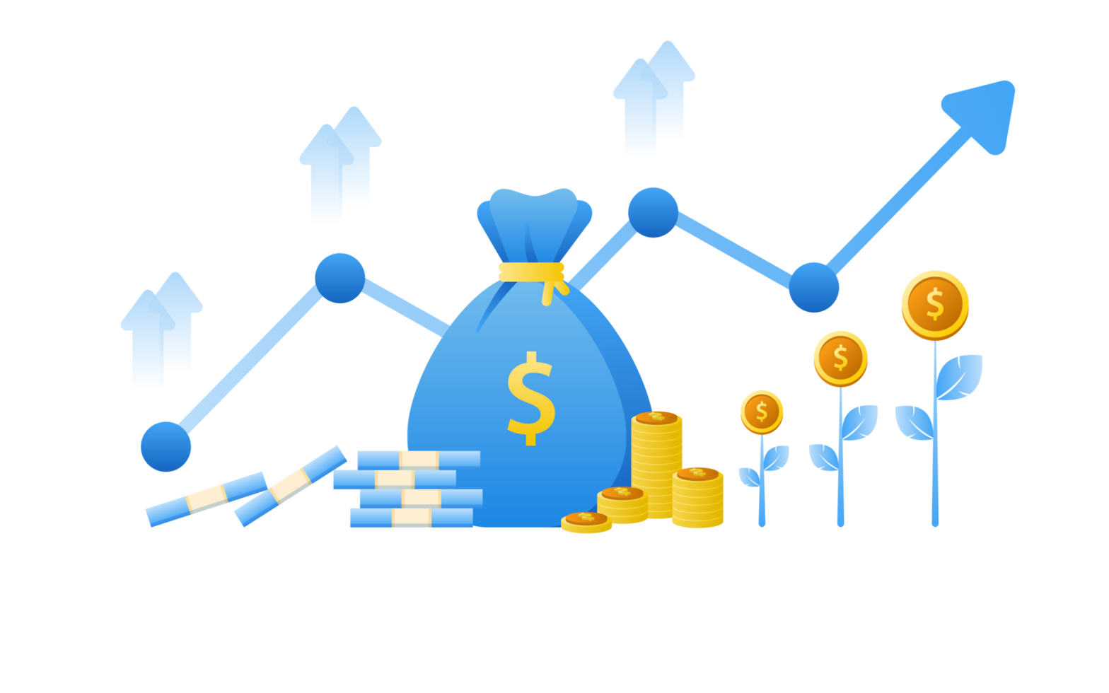 concept de gestion financière et investissement, conception plate de paiement et de financement avec argent, espèces, billets de banque, calculatrice et carte de crédit. png