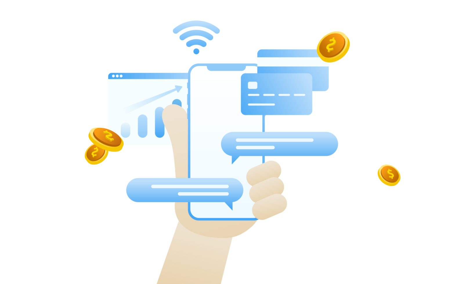 Financial management concept and investment, Flat design of payment and finance with money, cash, banknote, calculator and credit card. png