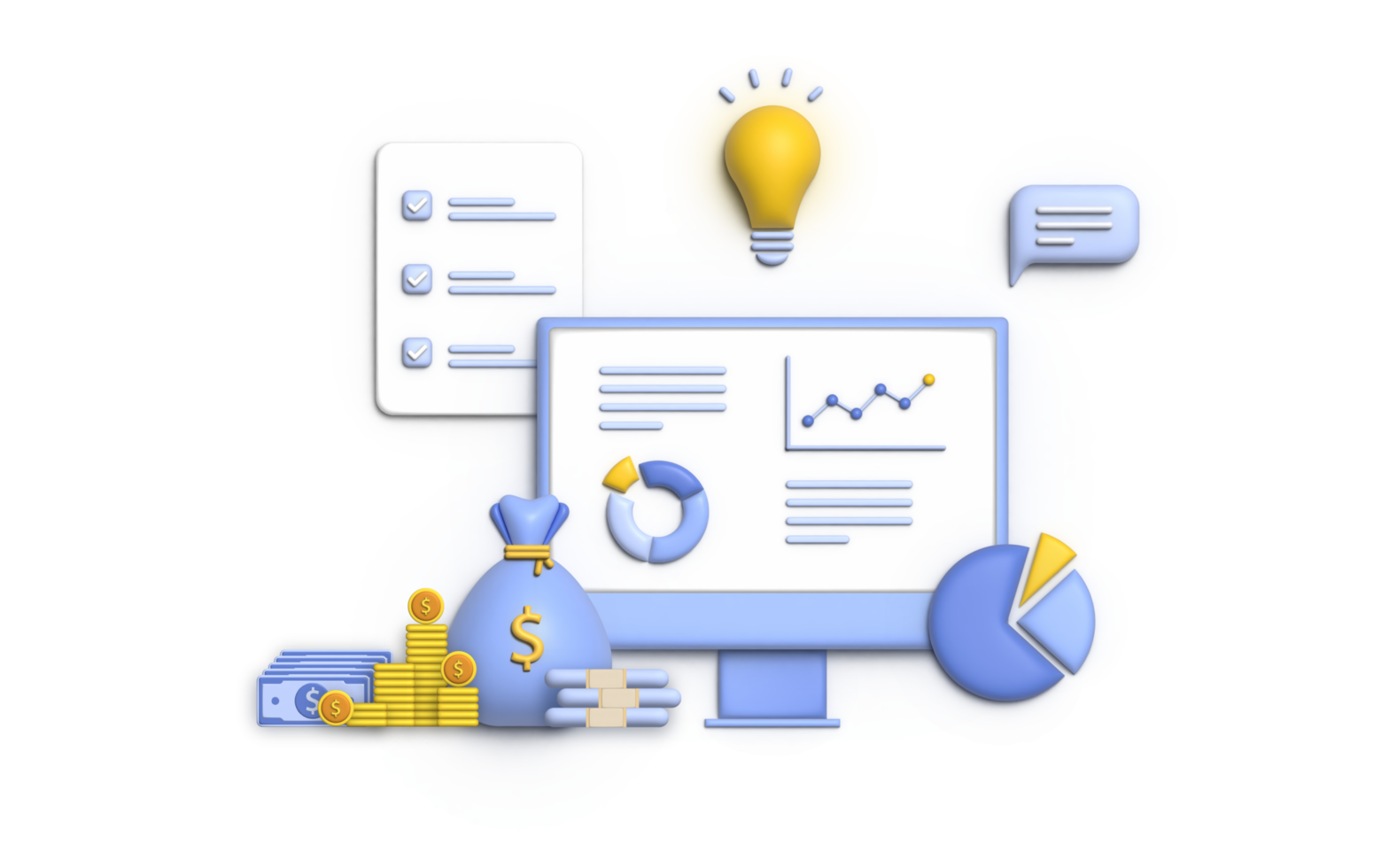 3D-Illustration Finanzmanagementkonzept und Investitionen, Bannervorlage für die Zahlung mit Geld. png