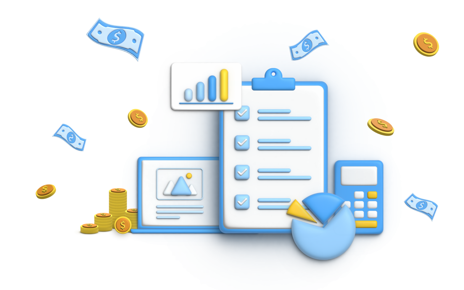 3D Illustration financial management concept and investment, Banner template of payment with money. png