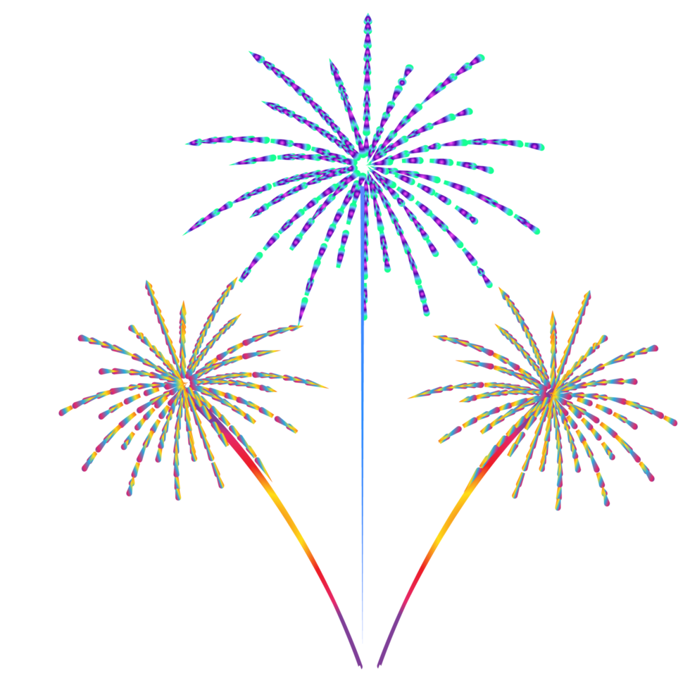 three exploding fireworks with sparks isolated on a transparent background on a new year's day night png