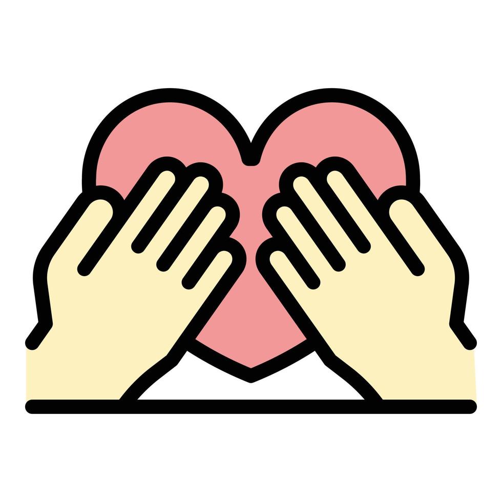 Hands keep heart icon color outline vector