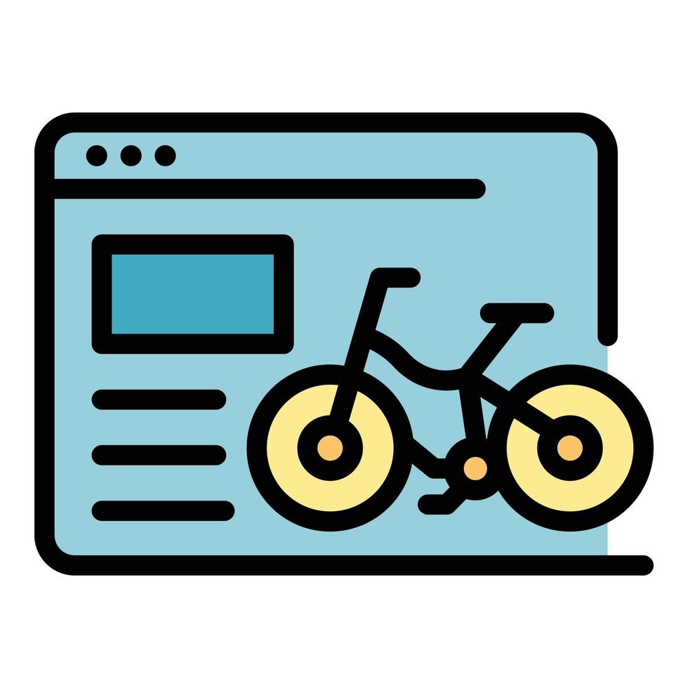 vector de contorno de color de icono de alquiler de bicicletas web en línea