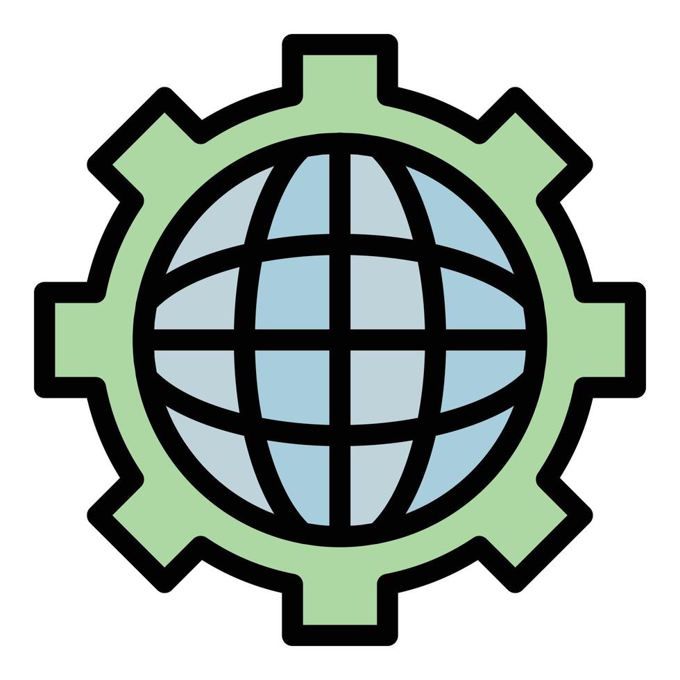 Globe in gear icon color outline vector