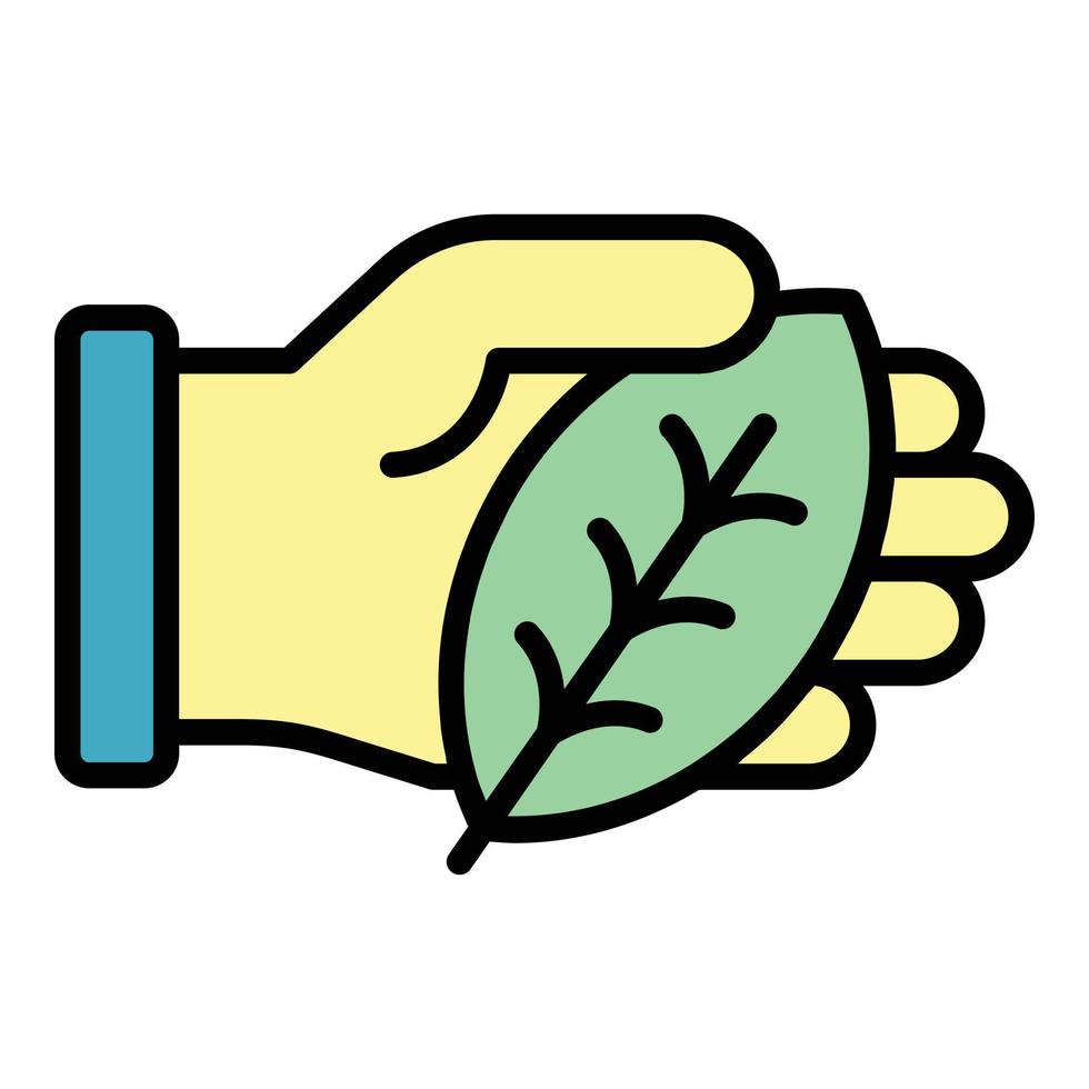 Hand keep leaf icon color outline vector
