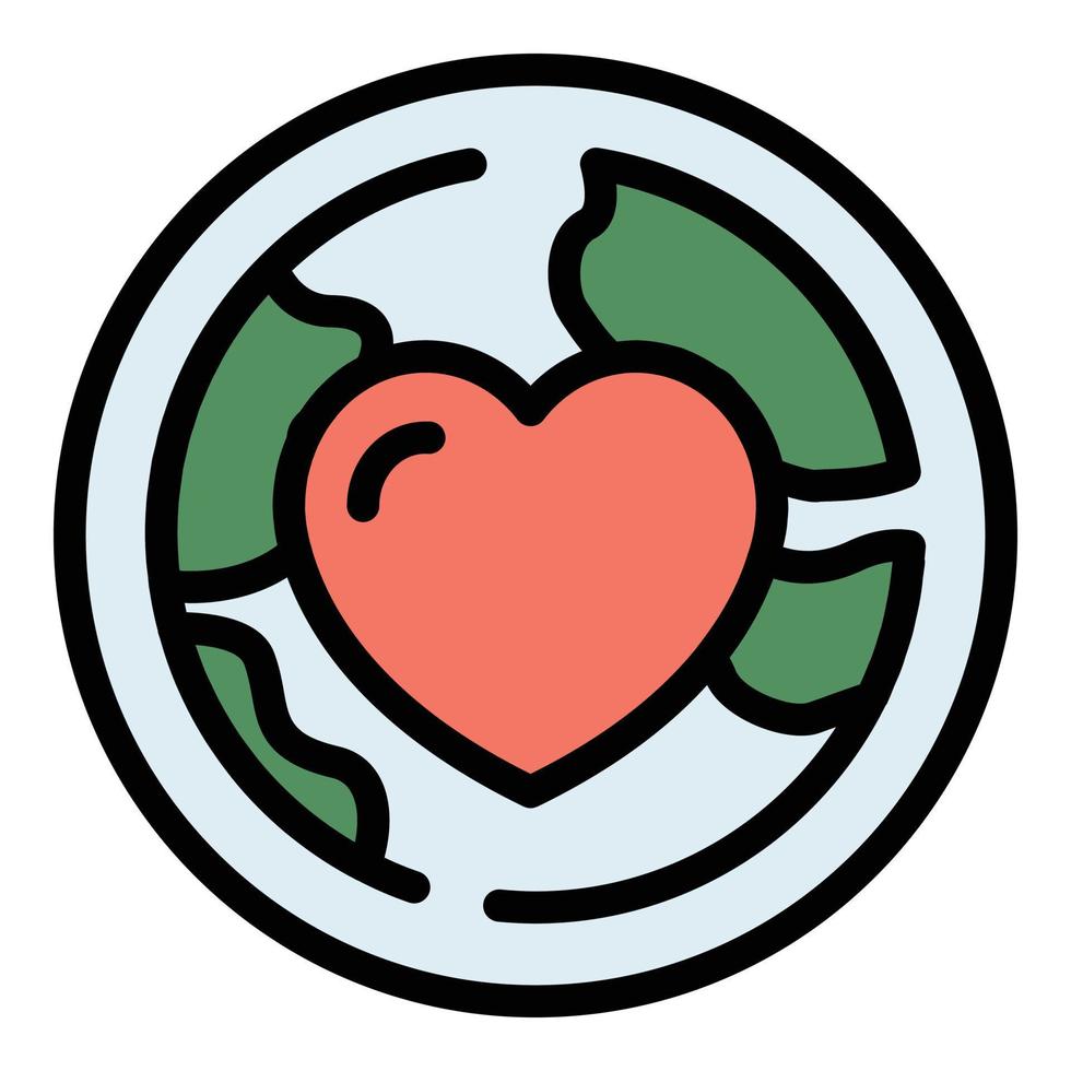 Heart in the globe icon color outline vector