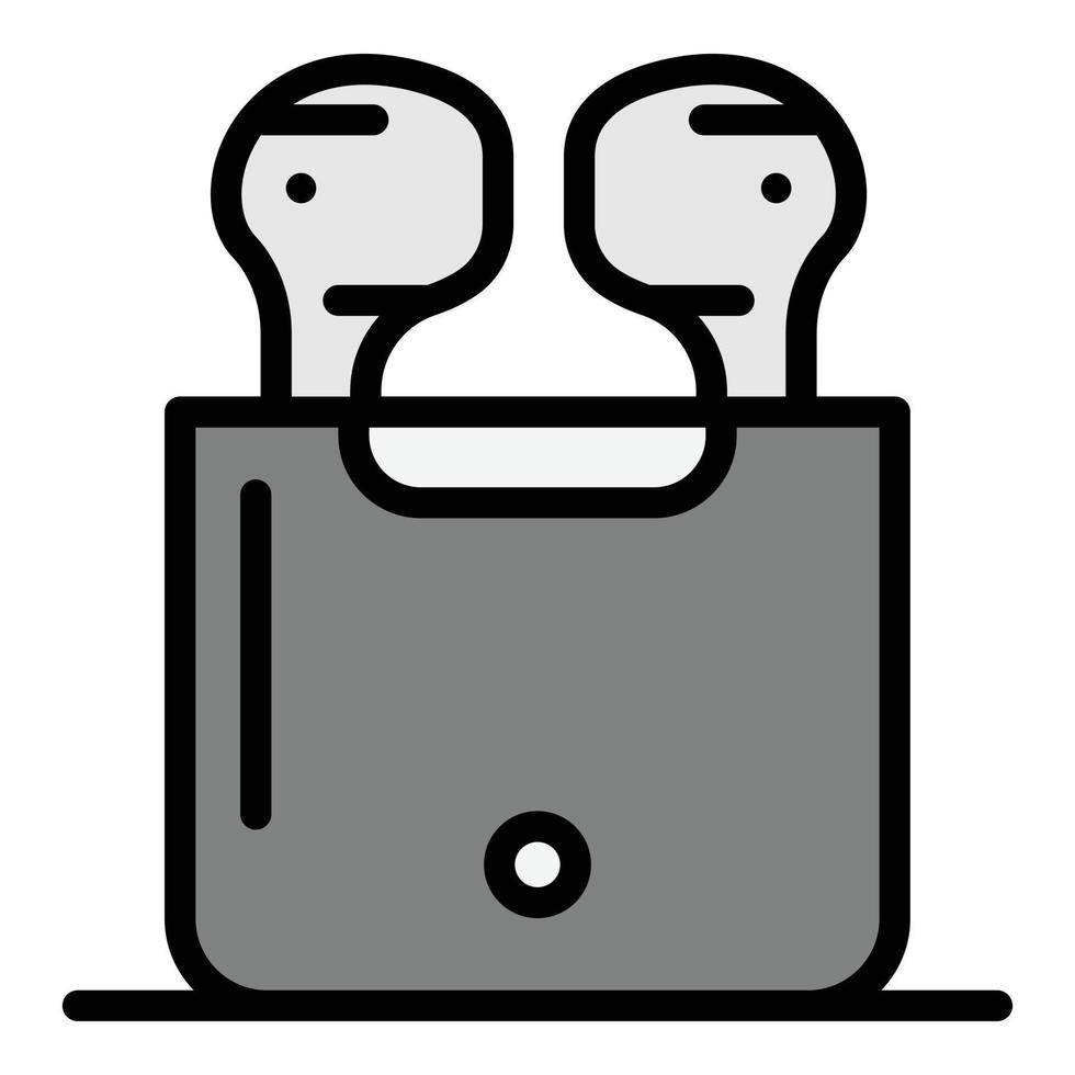 airpods en un vector de contorno de color de icono de caja de carga