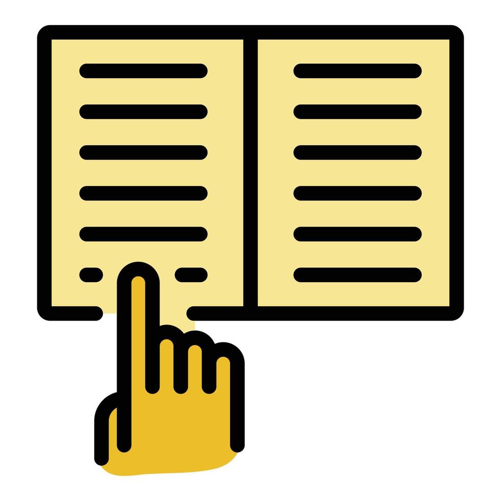 Book and finger icon color outline vector