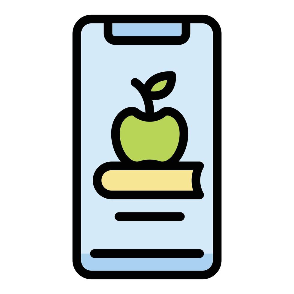 libro y manzana en el vector de contorno de color del icono del teléfono inteligente